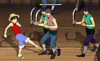 Luffy de piraat is de hoofdpersoon uit deze grappige game. Hij heeft een zogenaamde gumm-gumm-vrucht gegeten, waardoor hij zijn lichaam kan rekken en strekken als rubber! Het nadeel hiervan is wel dat hij niet meer kan zwemmen, dus als hij in het water valt, is hij verloren! Luffy en zijn bemanningsleden maken zich niet geliefd bij de marine en bij andere piratenbendes. Ze beleven talloze avonturen op zee, maar ook aan land en zelfs in de wolken! Help jij hem in deze game om de zeerovers te verslaan, die zijn schip zijn binnengevallen?