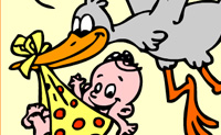Kleur deze baby en ooievaar mooi in!