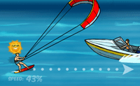 Dit is de nieuwste rage, extreme waterski�n! Je moet zorgen dat je genoeg snelheid blijft houden, door de zonnetjes te raken. Je krijgt extra tijd als je de schansen gebruikt om hoge sprongen te maken. Let op dat je niet op de rotsen skiet of tegen een andere speedboot, dan gaat het heel hard achteruit met je. Je kunt versnellen door je muis verder van de ski�r af te houden en vertragen door hem dichterbij te houden. Met de muis zelf geef je aan in welke richting je gaat. Veel plezier!