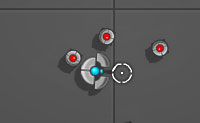 De robots komen van alle kanten op je af, en hebben geen goede bedoelingen. Hou ze uit de buurt door ze neer te knallen voordat ze je raken!  Ze veranderen daarna in metalen blokjes, die jij moet verzamelen. Hoe meer punten je verzamelt, hoe meer keus je hebt qua wapens. Je kunt deze game in de makkelijke, normale of moeilijke modus spelen.