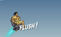 Hoe verzinnen ze het: een prehistorisch toilet dat gelanceerd wordt als raket! In deze game ga je het uitvinden. Lanceer de oerman, en klik op hem om door te trekken en zo  gas te geven. Hoe verder hij komt, hoe meer geld je verdient om upgrades te kopen. Zo kun je je toilet uitrusten met wielen, een knuppel, een superstortbak en nog veel meer. Veel plezier!