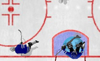 Je gaat ijshockeyen. Probeer te scoren en te zorgen dat je geen tegendoelpunten krijgt. 