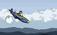 In Blazing Angel bestuur jij een vliegtuigje. Pak brandstof ('fuel') om niet neer te storten, en ontwijk de bommen en de doodshoofden!