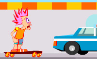 Negoceie durante a corrida de skate, evite os obst�culos e recolha os objectos!