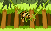 Probeer om door het bos te springen met deze aap doormiddel van de touwen die daar hangen.