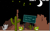 Neste divertido jogo do Gato do Castelo, vais com o gato do castelo para o deserto. O objectivo � ir para  Las Vegas. Isto � muito dif�cil! Dica: tens de utilizar o canh�o para os cactos voadores e para as cobras utiliza as bolas de picos.