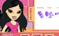 Escolha uma Bratz, lave-lhe e seque-lhe o cabelo e prepare-a para a festa!