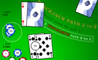 Speel Blackjack, versla de deler en win zoveel mogelijk!

Het doel van Blackjack is om 21 punten te halen of zo dicht mogelijk bij de 21 punten te komen.

Als jouw kaarten in totaal meer punten hebben dan die van de deler, zonder over de 21 heen te gaan, heb je gewonnen.

Je begint met $2000. Als je wint krijg je het ingezette bedrag erbij, als je verliest gaat het eraf.