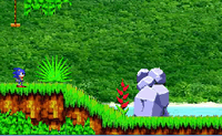 Je moet met Sonic de levels door rennen. Pas op voor de beesten. Klik op de kleine Sonic aan het begin van het spel om het spel te starten! 