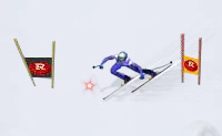 Je gaat skien. Probeer door de paaltjes heen te ski�n, want anders word je als je drie keer naast de paaltjes skiet gediskwalifiseerd. 