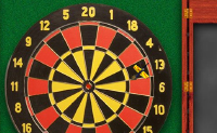 Je gaat darten. Dat kan je met een of met twee spelers doen. Klik op de plek in het dartboard waar je de pijl wil hebben, ga naar achter en gooi naar voren.