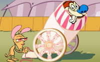Lance o Stimpy com um canh�o e fa�a-o voar o mais longe que puder!