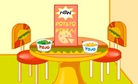 Versier dit pizza restaurant met de gegeven meubels en spulletjes.