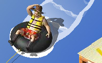 Probeer te blijven zitten op je rubberboot achter de speedboot en ontwijk de voorwerpen die je tegen komt. 