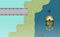 Probeer met het tankje de vlag te bereiken. Maar pas op voor schietende kanonnen en het water.
