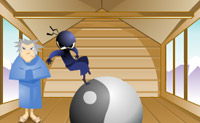 Probeer om met de Ninja op de bal te blijven.