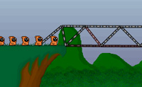Probeer een goede brug te bouwen zodat de roze beestjes erover heen kunnen lopen. Zorg ervoor dat je een goede constructie hebt anders stort de boel in.