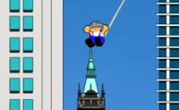 Je gaat met Rocket Bob van eilandje naar eilandje springen. Als je midden in de lucht zweeft en je klikt, ga je recht naar beneden.
