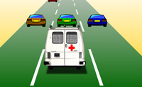 Probeer met deze ambulance telkens zo vlug mogelijk de volgende vlag te bereiken zonder de andere auto's te raken. Doordat je ook kunt springen met de ambulance is het geen probleem als er 3 auto's naast elkaar rijden.