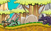 Tenta atingir todos os dinossauros que conseguires mas cuidado com as bolas de pedra, tens de saltar sobre elas.