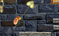 Probeer om met deze muis de uitgang te bereiken. Je verplaatst de muis door met de amulet te gooien.