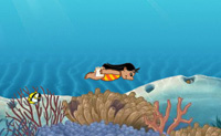De kleine visjes kunnen zelf nog niet aan voedsel komen. Help Lilo en Stitch om de kleine visjes wat boterhammen met pindakaas te voeren, maar pas op dat de andere vissen het niet opeten.