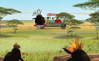 Deze slimme pingu�ns willen ook graag mee op safari. Ze zitten te wachten op een jeep die voorbij komt, om er vervolgens op te springen. Help ze door op het juiste moment te klikken, zodat ze op de auto terechtkomen en mee kunnen rijden.
