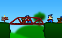 In dit spel moet je een brug zien te bouwen, zodat je werknemers goederen van de andere kant van de vallei kunnen ophalen. Als eerste verken je het terrein waar je je brug wilt bouwen. Wanneer je met je muis naar de rechterrand van het scherm gaat, scrollt dit vanzelf verder naar rechts, en hetzelfde geldt voor de linkerkant van het scherm.
Door op het 'ontwerp'-icoon (geodriehoek en liniaal) te klikken, links bovenaan in het venster, begin je met het bouwen van je brug. Je budget is beperkt, en ieder onderdeel kost geld, dus je zult slim moeten bouwen. Rechts bovenaan zie je hoeveel geld je nog over hebt om te bouwen.
Er zijn twee onderdelen: 'loopelementen' en 'verbindingselementen'. Verbindingselementen zijn lichter en goedkoper, maar je werknemers kunnen er niet overheen lopen, dus je moet de verbindings- en loopelementen met elkaar combineren.

Kies het beginpunt van het onderdeel door op 1 van de knooppunten te klikken. Houd de linkermuisknop ingedrukt totdat je het eindpunt van je onderdeel hebt bepaald. Wanneer je een onderdeel wilt weghalen, klik je op het 'delete selected'-icoon links bovenaan, of druk je op de deleteknop op je toetsenbord. Als je alle onderdelen wilt verwijderen, klik je op het 'clear project'-icoon.
Wanneer je brug klaar is, kan je op het testicoontje (stopwatch) klikken om hem te testen.
