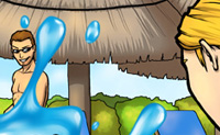 Alle mensen in dit vakantiepark willen een plekje in de zon. Maar... ze willen op jouw ligstoel gaan liggen, wat natuurlijk niet de bedoeling is. Verdedig je ligstoel zo goed mogelijk, door de zwemmers met een waterstraal op afstand te houden!