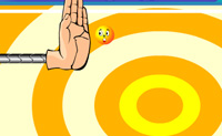 Desfruta deste Arkanoid horizontal! Move a m�o para apagar todos os smileys.