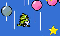 Help deze kleine dino om de roze luchtbellen te ontwijken en sterren te verzamelen. De beschermende, blauwe bellen werken maar 1 seconde. Tijdens die seconde kan hij geen sterren verzamelen, maar wel roze bellen kapotprikken.
