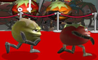 Uit de limousine stappen hele hordes tomaten de rode loper op. De meeste zijn rood, maar er zitten ook wat rotte bij, die hebben een andere kleur. Pik deze eruit door erop te klikken.