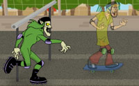 O Shaggy foi perseguido por um monstro num parque de divers�es. Tenta fugir dele e desvendar o mist�rio deste 'fantasma de patins'. Faz os truques certos para aumentar a dist�ncia entre ti e o fantasma de patins. Boa sorte!