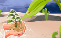 Dit plantje probeert te overleven in de woestijn. Alle regendruppels die neerkomen, zijn dus meer dan welkom want hij heeft ze nodig om in leven te blijven. Probeer ze allemaal op te vangen, maar kijk uit dat de zwarte druppels het plantje niet raken: het verliest dan een leven. De oranje energiedruppels leveren juist bonuspunten op en de paarse druppels zijn zelfs een extra leven waard.