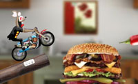 Este � um jogo louco, no qual tens de completar uma corrida de obst�culos com o rato numa moto. Podes andar para a frente e para tr�s, e mudar o centro de gravidade movendo o corpo do rato para a esquerda e direita, para que deixes a moto passar por cima de um obst�culo. Balan�a com cuidado, pois morres se caires em cima.