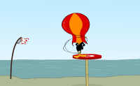 Probeer met je parachute precies op het landingsplatform te landen.