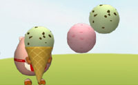 Help het kleine varken om de ijsjes te maken die rechts getoond worden. Vang de bolletjes ijs die omlaag regenen.