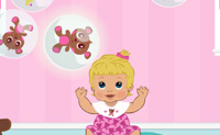 Dit schattige kleine meisje wil graag met haar knuffeldieren spelen. Klik op de bubbels en geef haar het speelgoed waar zij om vraagt.
