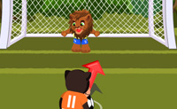 Probeer dit leuke voetbalspel in de jungle! De leeuw heeft de chimpansee uitgenodigd om een rondje penaltyschieten te spelen. Nu moet de chimpansee zo veel goals schieten als hij maar kan. Bepaal de hoek en de richting van de bal zorgvuldig en schiet prachtige goals!