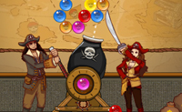 Help these pirates to put three or more bubbles of the same colour on a row, to make them disappear. Make it last as long as possible before the bubbles reach the bottom of the screen! In addition to the standard coloured bubbles, there are special bubbles, too: the universal bubble (rainbow-coloured), that you can shoot anywhere, the double bubble, that is worth two identical bubbles, the bouncy bubble (dark blue) and the big bang bubble, that creates special effects when you fill the gauge!