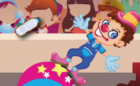 Deze clown treedt op voor een groot publiek. Alle mensen zijn komen kijken naar de kunsten die hij vertoont door op een bal te lopen en in evenwicht te blijven. Het lukt hem redelijk, maar wanneer hij ook de kusjes en bossen bloemen wil opvangen die de mensen hem toewerpen, wordt het een stuk lastiger om in evenwicht te blijven! Help jij hem om zo lang mogelijk door te gaan en zo veel mogelijk kusjes en bloemen te pakken?