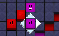 Zorg dat de gekleurde, vierkante smileys de blokjes van dezelfde kleur op kunnen 'eten' door ze de juiste kant op te sturen. Dit doe je door op de pijltjes te klikken. Als ze een blokje van een andere kleur raken, moet je weer opnieuw beginnen. Kijk dus goed uit waar je je smiley naartoe stuurt, want voor je het weet, is het spel voorbij! Het spelletje wordt uitdagender wanneer de smileys elkaar ook in de weg gaan staan. Ze eten elkaar niet op wanneer ze elkaar raken, maar ze versperren de weg. Denk dus goed na over de volgorde waarin je de smileys verplaatst.
