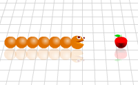 Zorg dat de worm alle appels opeet, waardoor hij steeds langer wordt. Pas wel op dat hij niet in zijn eigen staart bijt, en dat hij de rand niet raakt!