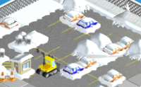 Je gaat sneeuw ruimen van de parkeerplaats. Met een sneeuwschuiver kan je hopen maken.