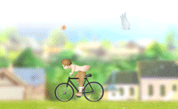 Dit fietsende jongetje trekt een vlieger met zich mee. Hoe harder hij fietst, hoe hoger zijn vlieger vliegt. Probeer om met de vlieger de sterretjes te raken, want die zijn extra punten waard. Kijk uit dat je geen vogels raakt!
